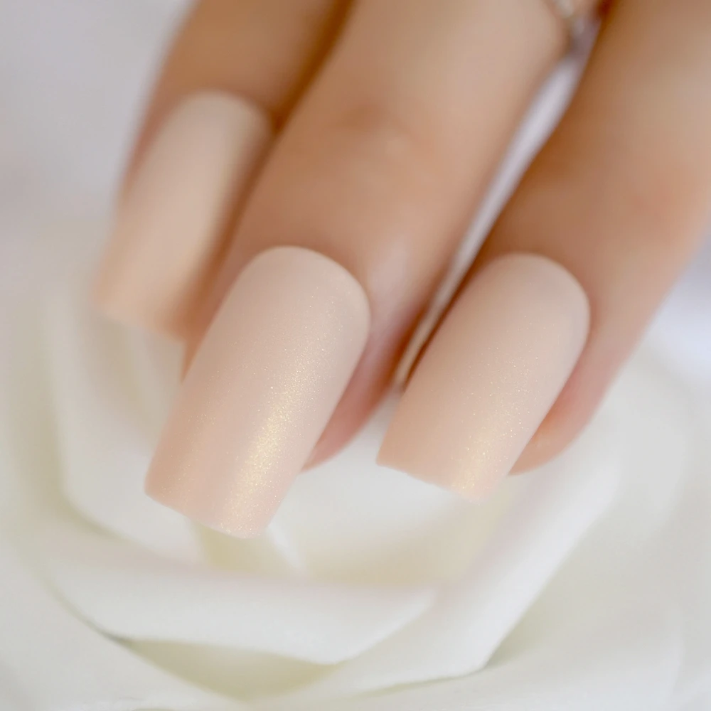 24 шт. бежевые накладные ногти простой дизайн длинные плоские блестящие конфетные