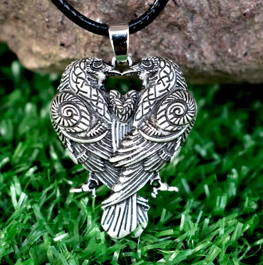 antique silver SanLan norse talisman Одина Воронов два ворона Huginn и Muninn кулон пара celtics ожерелье с вороной - Окраска металла: antique silver