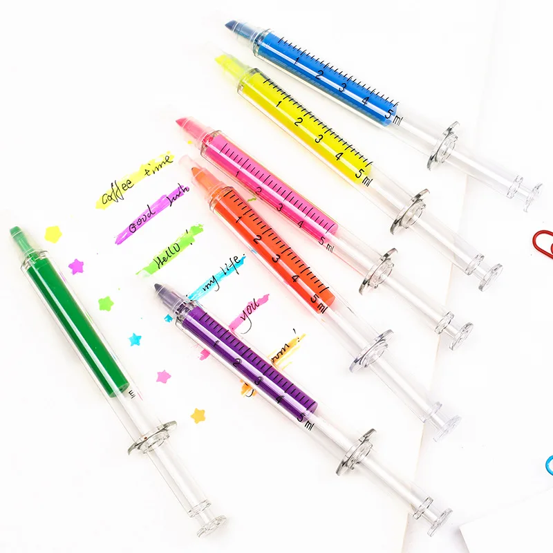 

6pcs/lot Creative Injection Style Syringe Highlighter Marker Pen Drawing Shool Office Supply Student Stationery Promotion Gift