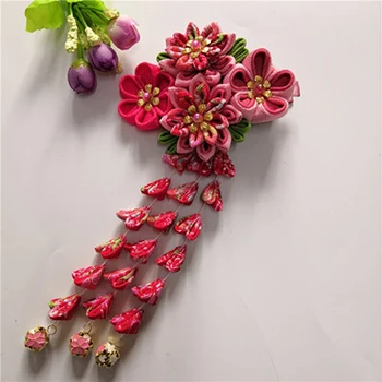 Red (1 pc) Новинка, красивые, изготовленные на заказ, ручная работа, японское кимоно, Сакура, головной убор для девочек, женские заколки для волос, Цветочные заколки для волос с длинной осенью - Цвет: Red (1 pc)