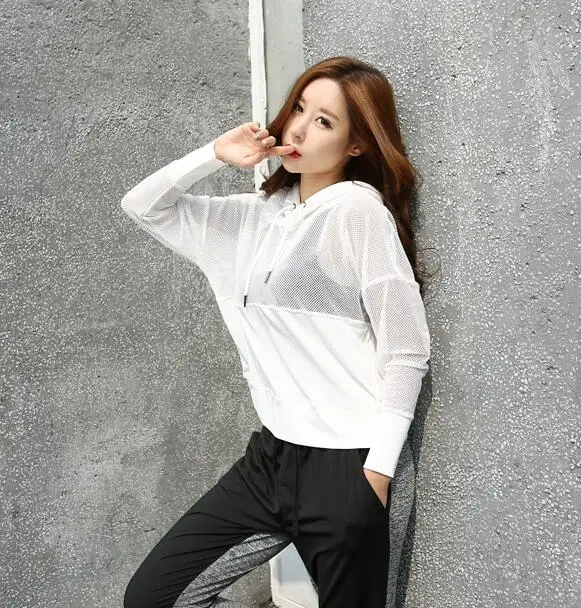 

New Style Women 'S Hoodie Solid Color White Black Mesh Shirt Female Casual Hoodies Hot Sale