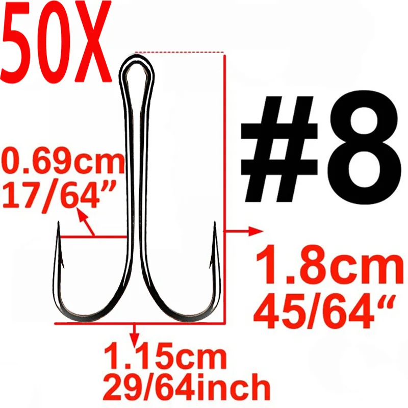 50 шт. или 20 шт. углеродистая сталь рыболовный двойной крючок 8# до 1# Baitholder Jig Head Crank колючий крючок для мягкого червя бас карпа рыболовный крючок - Цвет: Size8 50pcs