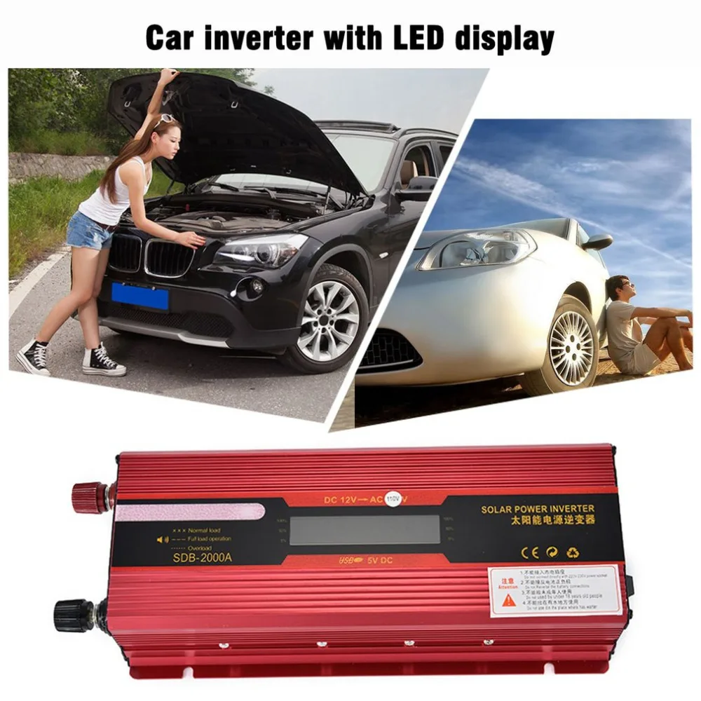 Perfessional 2000W Солнечная Мощность автомобильный инвертор высокочастотный ЖК-дисплей Дисплей 12 V-110 V Питание выход Мощность инвертор Лидер продаж