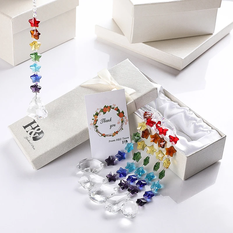 H& D хрустальные люстры призмы Suncatchers радужные оконные шторы чакра Подсолнухи с пятизвездочными бусинами домашний декор, набор из 6