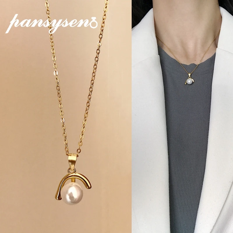 

PANSYSEN Charms Silver 925 Original Jewelry Freshwater Pearl Necklace for Women Gold Color Korean Style Pendant Necklaces Gift