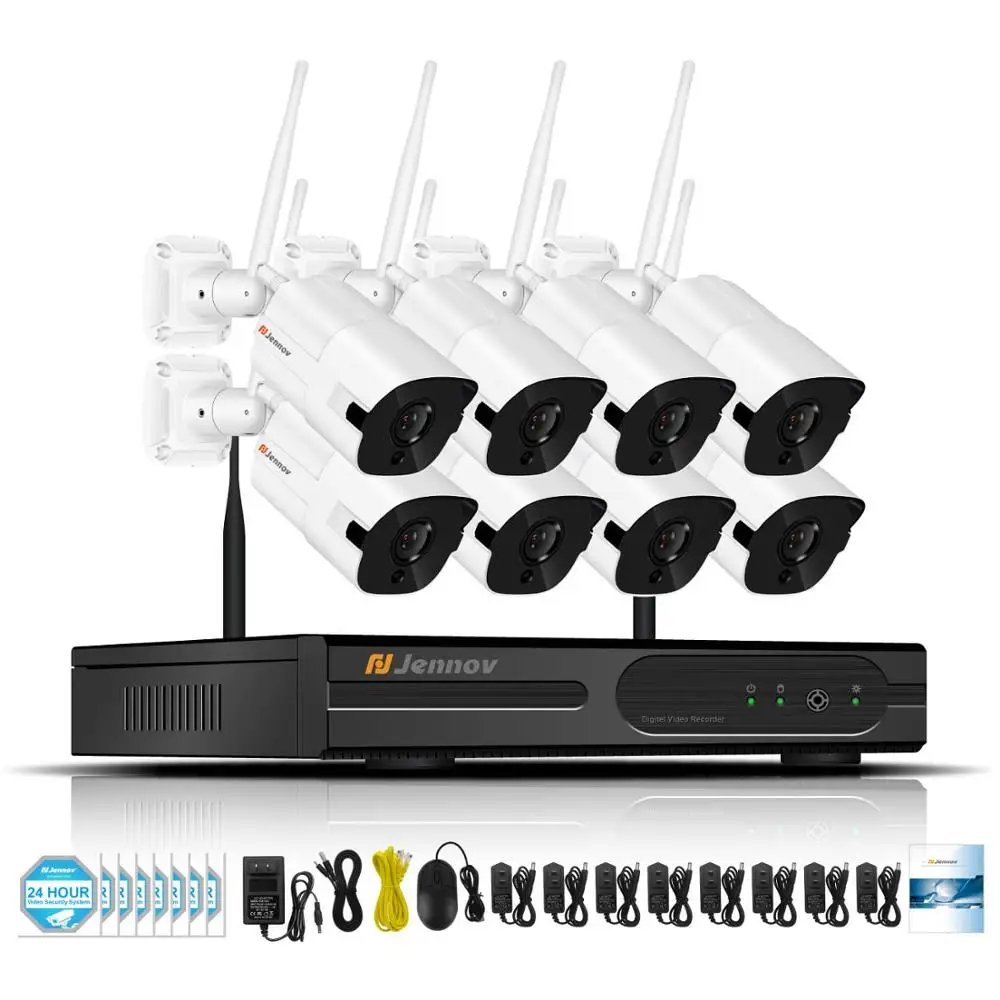 Jennov HD 8CH Беспроводная NVR CCTV система 2MP 1080P уличная Водонепроницаемая WiFi ip-камера, Аудио запись, безопасность, видеонаблюдение, комплект - Цвет: 8 Pieces Cameras