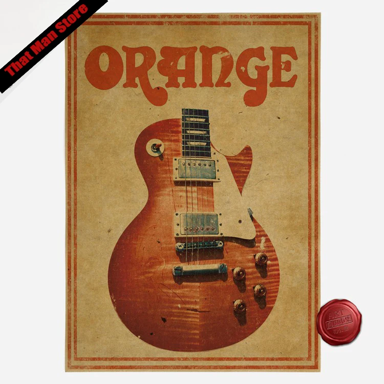 

Vintage Poster Retro art Wall home Decoration Orange guitar 42*30cm