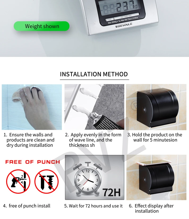 BVZ Модный черный держатель для бумаги для ванной комнаты настенный диспенсер для туалетной бумаги водонепроницаемый полка для туалетной бумаги полки для ванной комнаты
