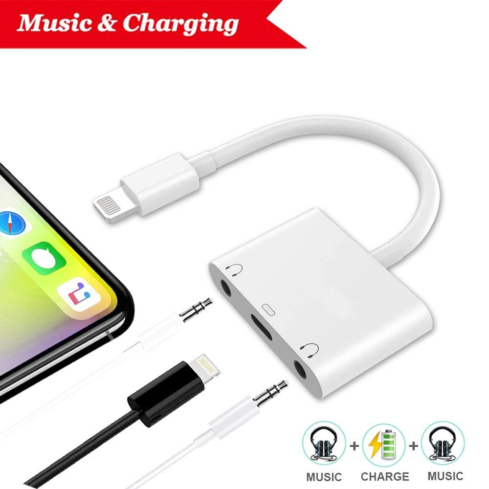 VRURC аудио Зарядное устройство адаптер для Apple Lightning to 3 5 мм двойной наушников iPhone X 8