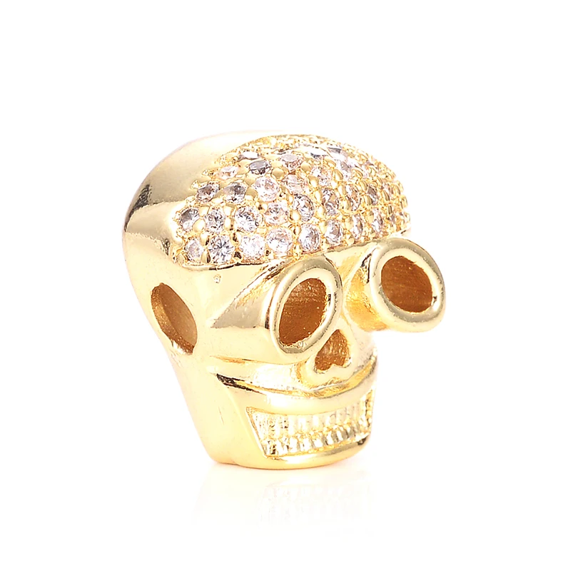 Neovivi Skull Beads for Beadwork Pave White CZ Big Eyes Heart Nose Copper Spacer Bead Jewelry Making DIY Bracelets Connector | Украшения и