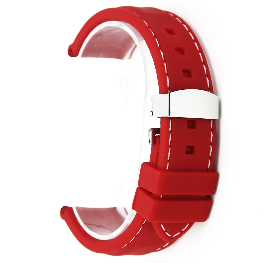 Silicone Rubber Watch Band 20mm 22mm 24mm for Tissot 1853 T035 T097 Hidden Clasp Strap Wrist Loop Belt Bracelet Black Red + Tool