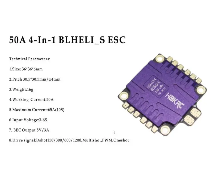 50A ESC HAKRC 15A/20A/30A/40A/50A 4в1 50A 3-6S BLHeli_32 5V 3A BEC Dshot1200 Мини Размер ESC для DIY квадрокоптера FPV гоночный Дрон - Цвет: 50A ESC