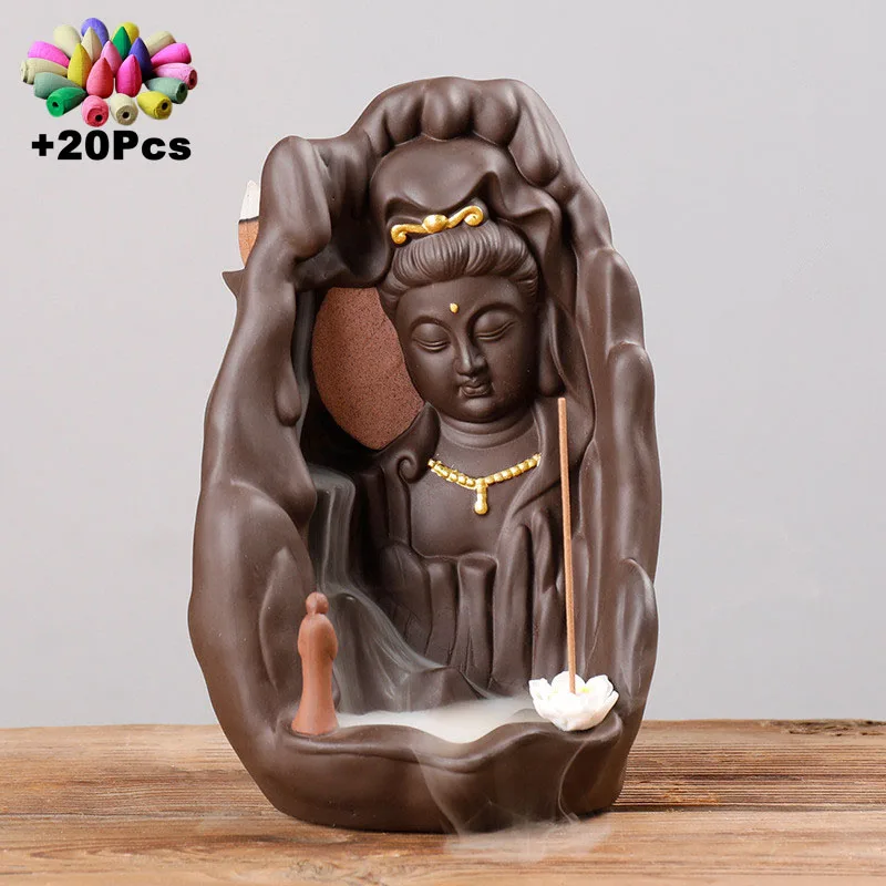 Керамическая курильница Bodhidharma с 20 конусами ручной работы Лотос Будда|Благовония