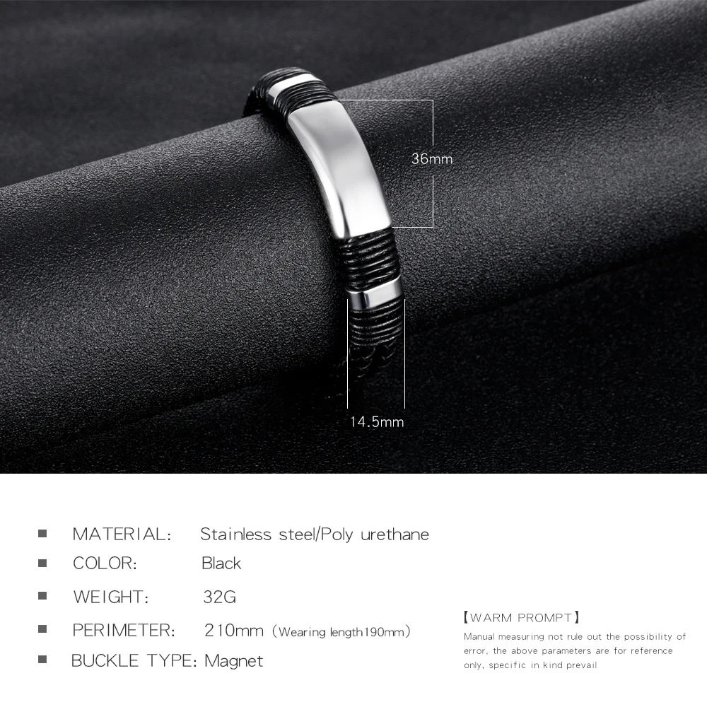 OPK Top Quality Black Leather Bracelet Men 14.5MM Wide Sloppy Braided Weaved Charms Custimized Engraving Jewelry PH1254 | Украшения и