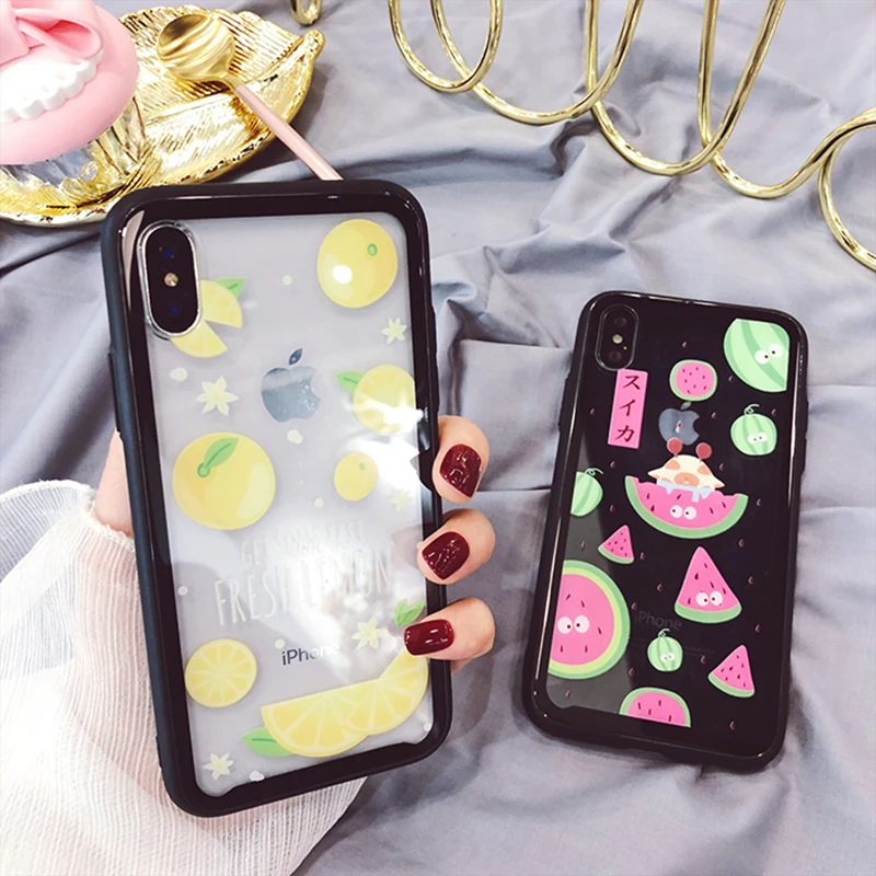 WMZSUCC Watermelon Lemon Anti-Scratch Tempered Glass Phone Case For iPhone X Back Cover for 8/ 6S 7 Plus |