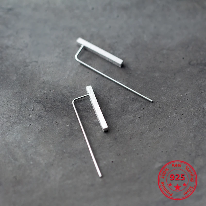 

Pure 925 Silver European American New Design Creative Concise Simple Long Bar Stud Earrings Fine Jewelry