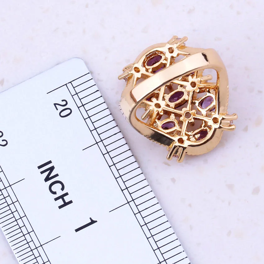 Веселые фиолетовые Кристальные кубические циркониевые кольца желтого золота