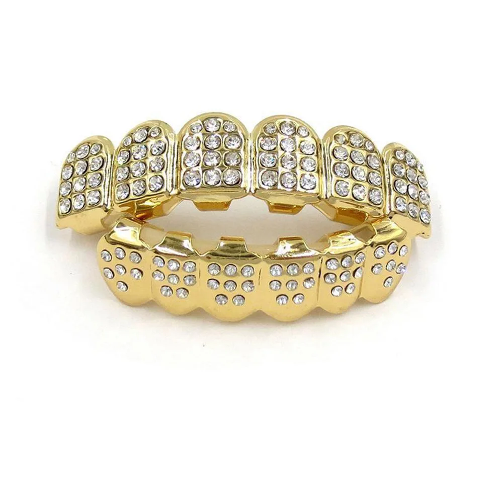 Золото Серебро Iced Out CZ Зубы Grillz Лучшие Нижние Мужчины Женские Ювелирные Новые - Окраска металла: gold