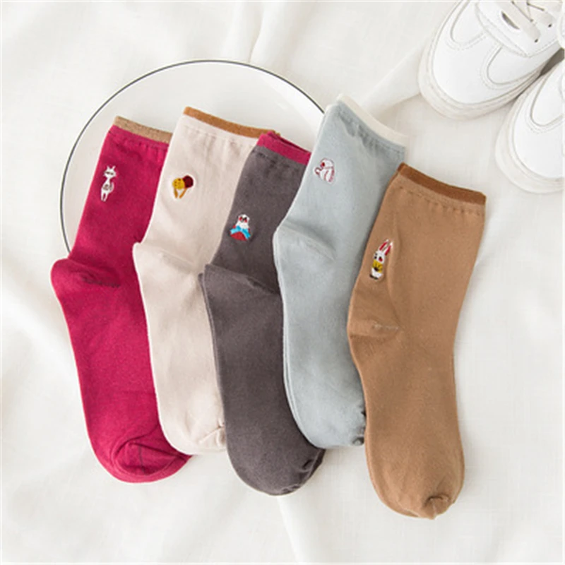 Милые хлопковые носки [EIOISAPRA] в стиле харадзюку женские однотонные с вышивкой