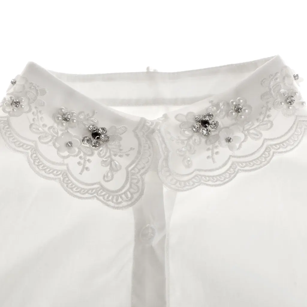 Женская полурубашка со съемным воротником украшенная бусинами|half shirts|white collar