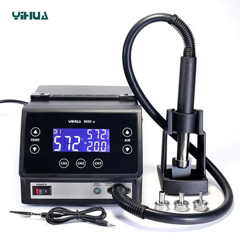 YIHUA 993D 1300 Вт ЖК сенсорный экран без свинца паяльная станция горячего воздуха