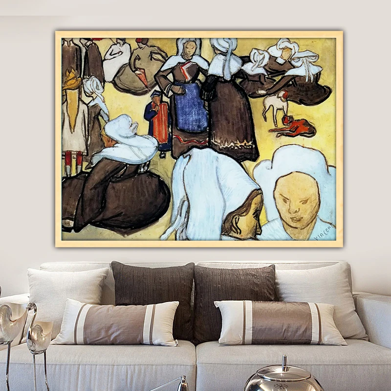 Van Gogh breton women and children diy by numbers art paint impressionist adult hand drawing living room decoration color | Дом и сад