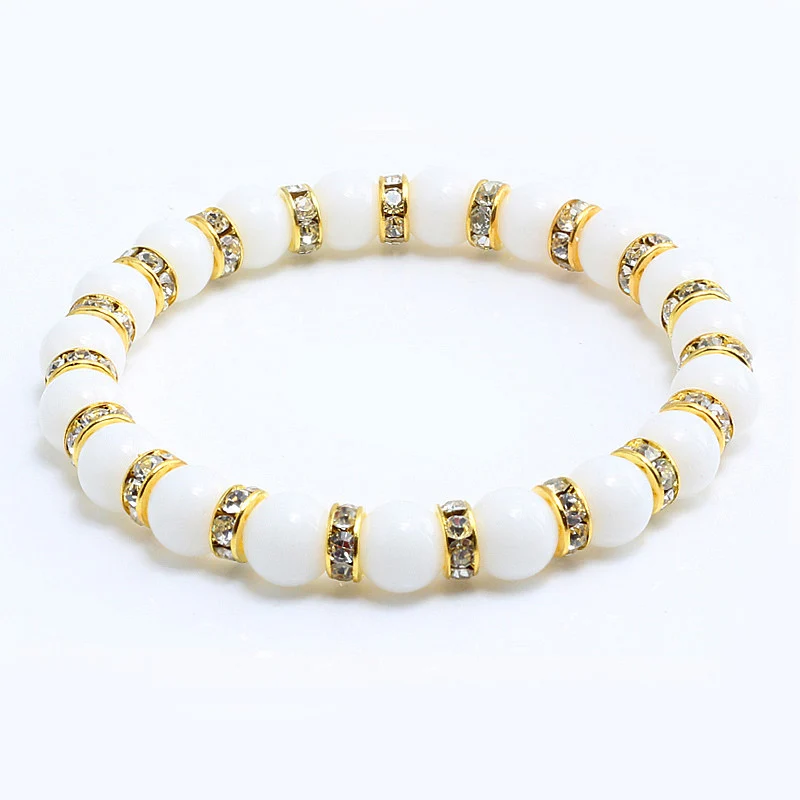 Gold-White Черный Природный камень Лава матовый бисером браслеты с короной женщины белый фарфор мужчины браслет из Тигрового Глаза Дракон узор пара ювелирных изделий - Окраска металла: Gold-White