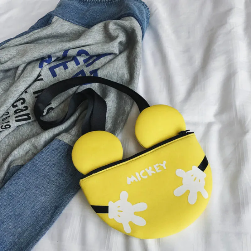 Yellow Mickey Дисней Дети плеча через плечо девушки рюкзак Микки Минни прекрасный лук мессенджер новая детская маленькая поясная сумка мультфильм подарок - Цвет: Yellow Mickey