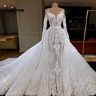 Роскошное кружевное свадебное платье-русалка, иллюзия со съемным шлейфом, 2019, свадебное платье, свадебное платье, платье