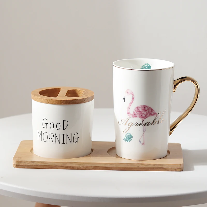 E NEWYEARNEW Фламинго один аксессуар или набор для ванной Tumblers стаканчик для зубной щетки спринцовка любовник Купер Валентина Свадебный подарок - Color: E