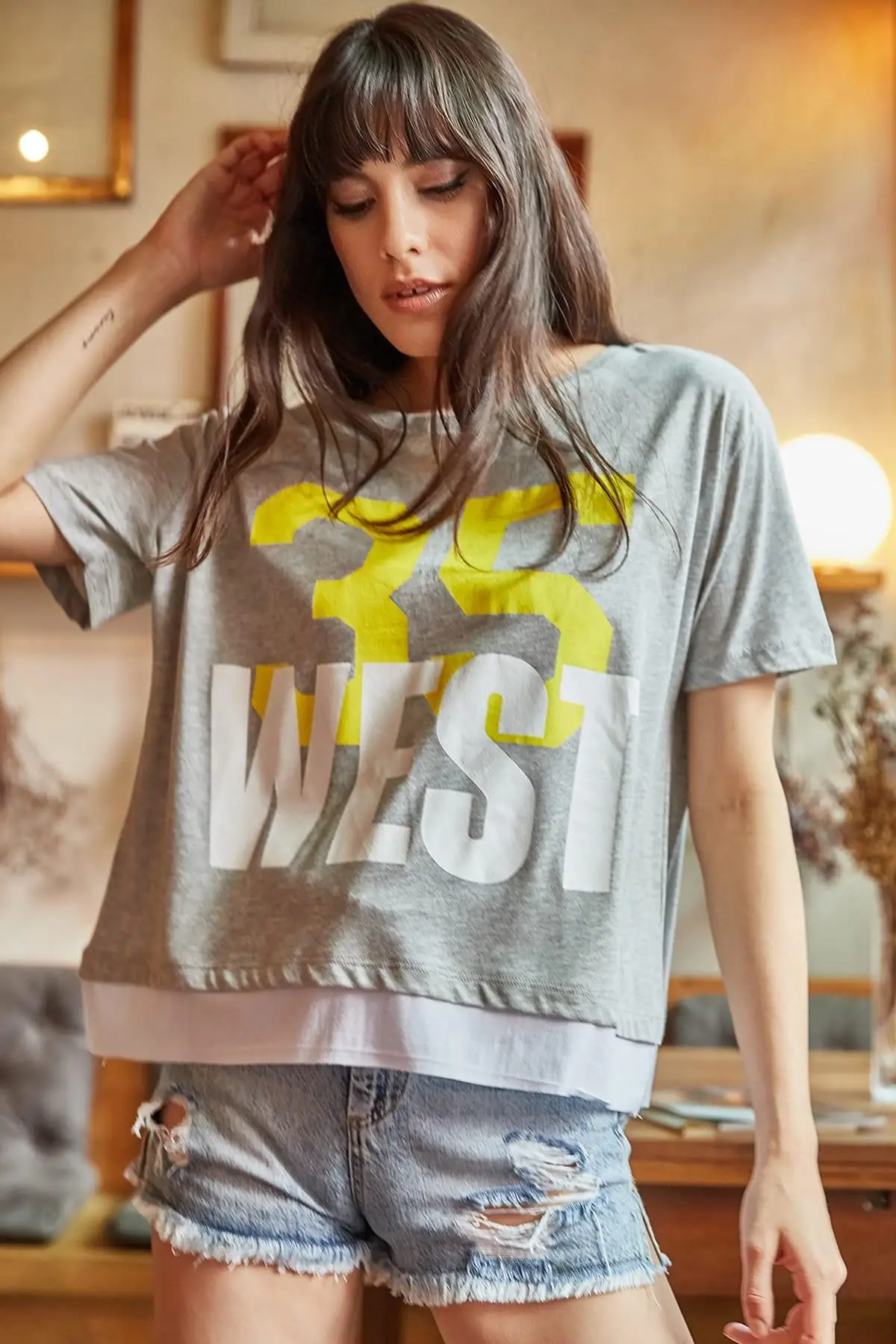 Женская серая юбка неоновая печатная Временная футболка TSH-19000111 | одежда