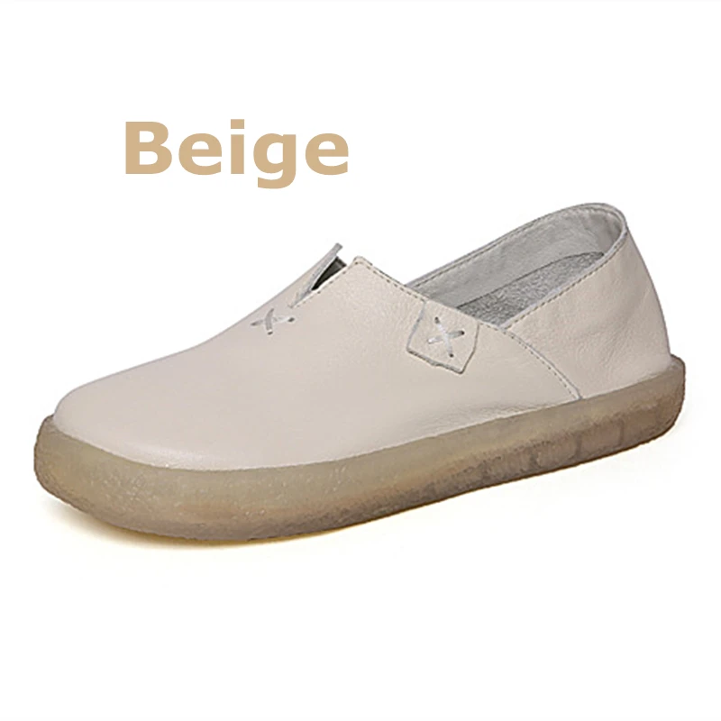 beige DONGNANFENG/Женская обувь на плоской подошве; лоферы из натуральной коровьей кожи без шнуровки; обувь суперзвезды в стиле ретро из свиной кожи; размеры 34-41; ZDA-1021 - Цвет: beige