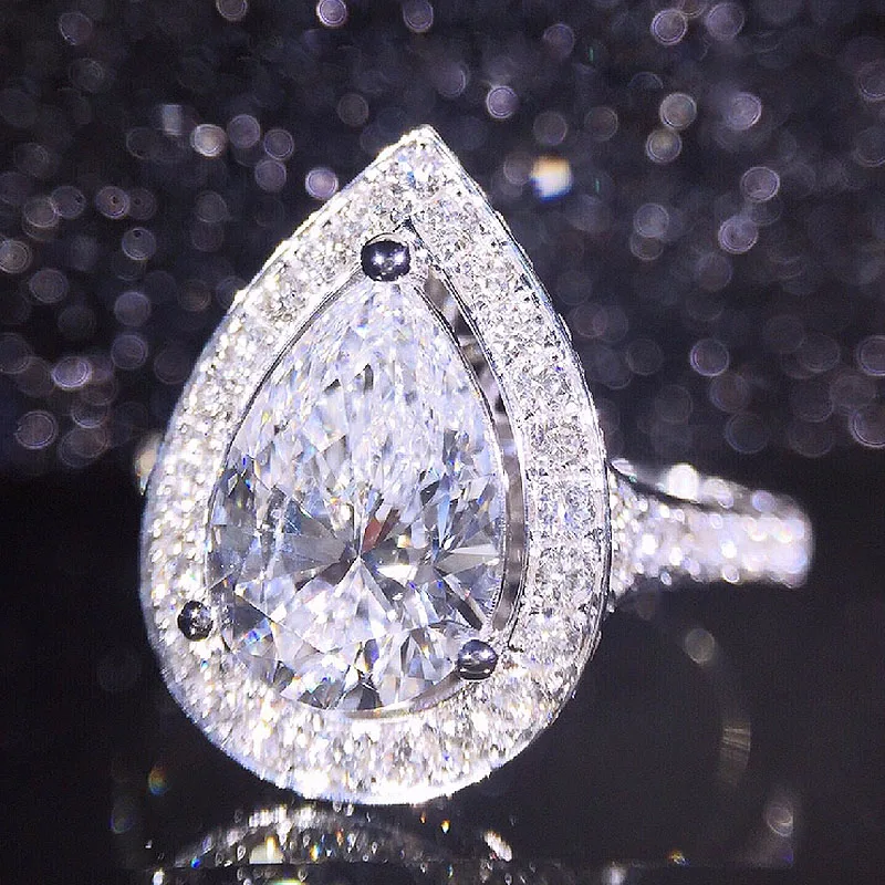 1CT 6X9 мм 18K Белое Золото огранка груша Moissanite Halo Кольцо Лаборатория Grown алмазное