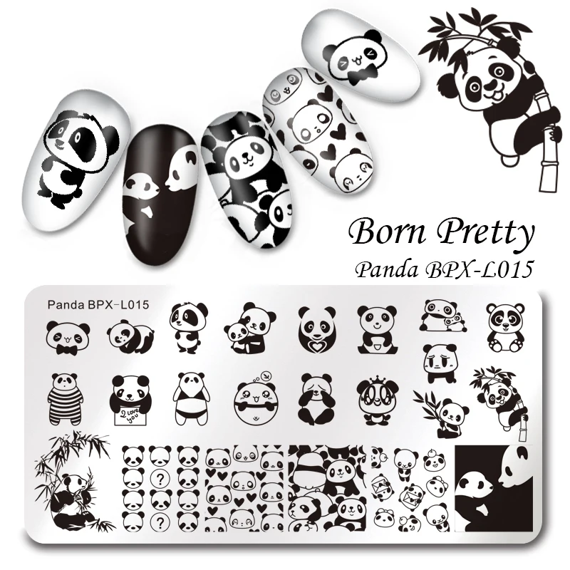 BORN PRETTY прямоугольная пластина для штамповки ногтей с милым рисунком панды Дизайн маникюра изображение печать Шаблон трафарет BPX-L015