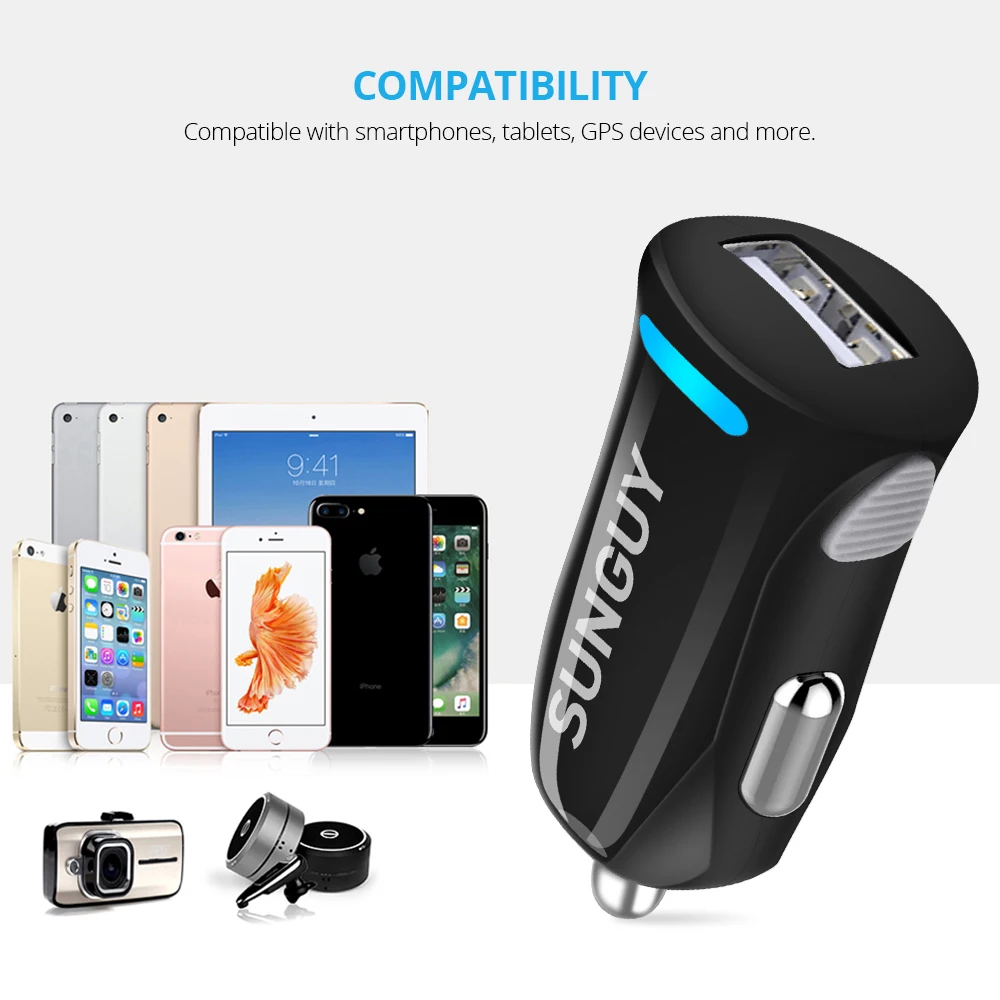 SUNGUY Mini USB Автомобильное зарядное устройство адаптер 2.1A для мобильного телефона