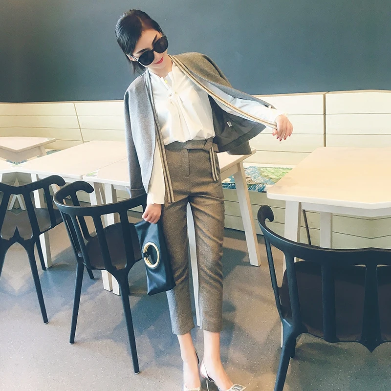 Vihklc Досуг шерстяной костюм осень-весна Одежда высшего качества корейский Для