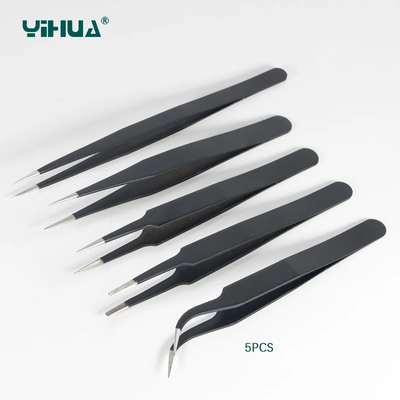 

YIHUA Anti static tweezers 5pcs/set clamp all kinds of electronic components tweezers Mobile repair tweezers