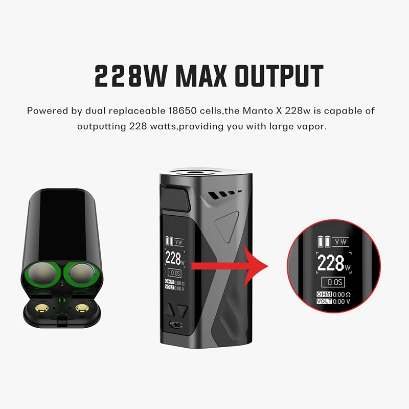 E-cigs Rincoe Manto X Mesh 228 Вт комплект маленький двойной 18650 с 6 мл Metis Mix распылитель сетки