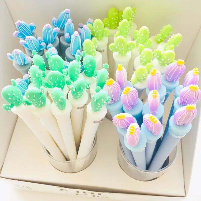 

2 pcs/lot Cute Cactus Gel Pen 0.5mm black Signature Pen Escolar Papelaria School writing Supply Promotional Gift