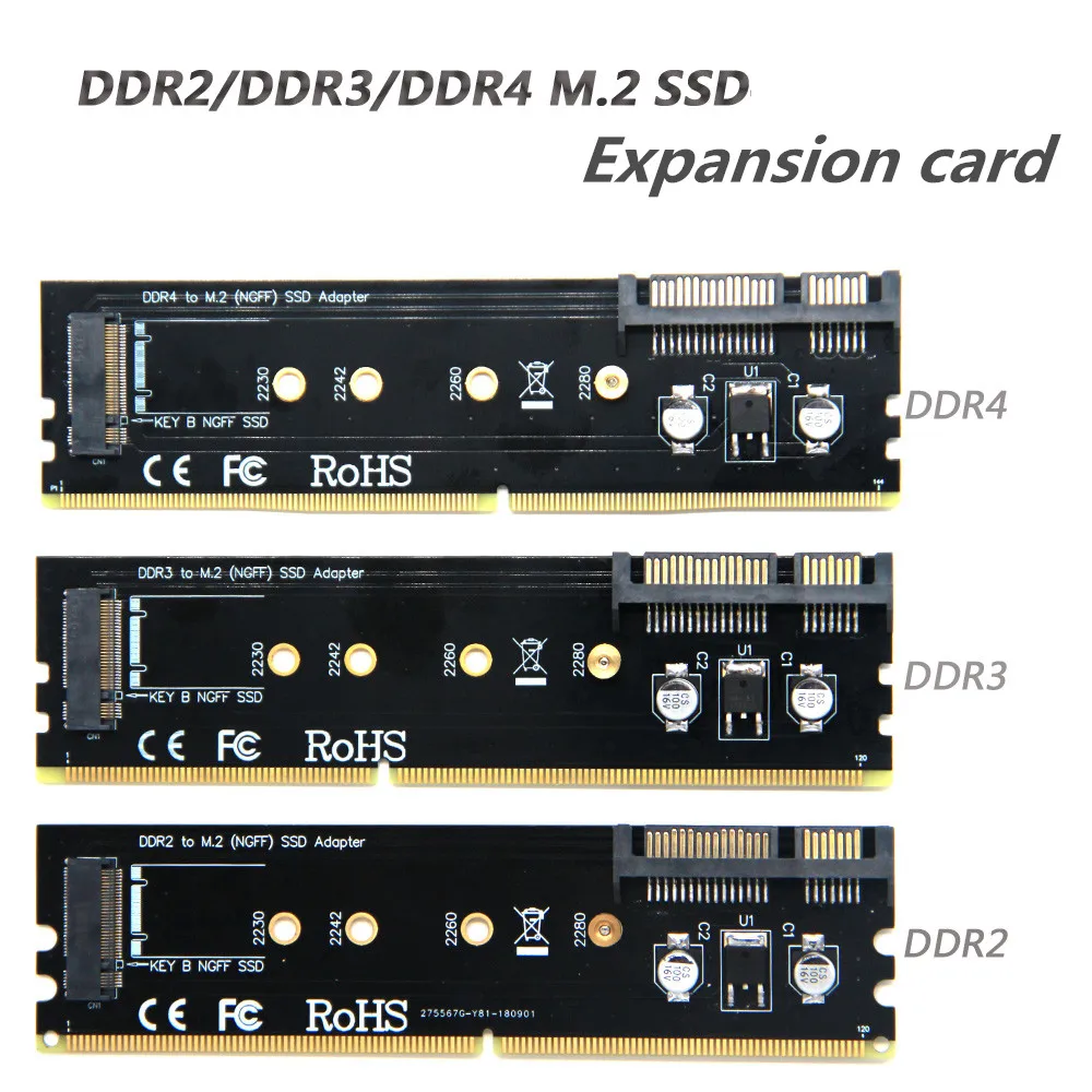 

DDR memory card slot to M.2 SSD B-Key adapter board, compatible with DDR2, DDR3, DDR4