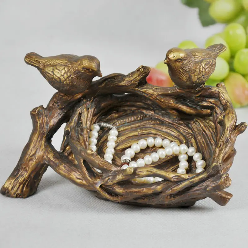 

Unique Bird Nest Model Organizer Decorative Polyresin Birdie Lovers Figurine Storage Case Trinket Ornament Craft Accessories
