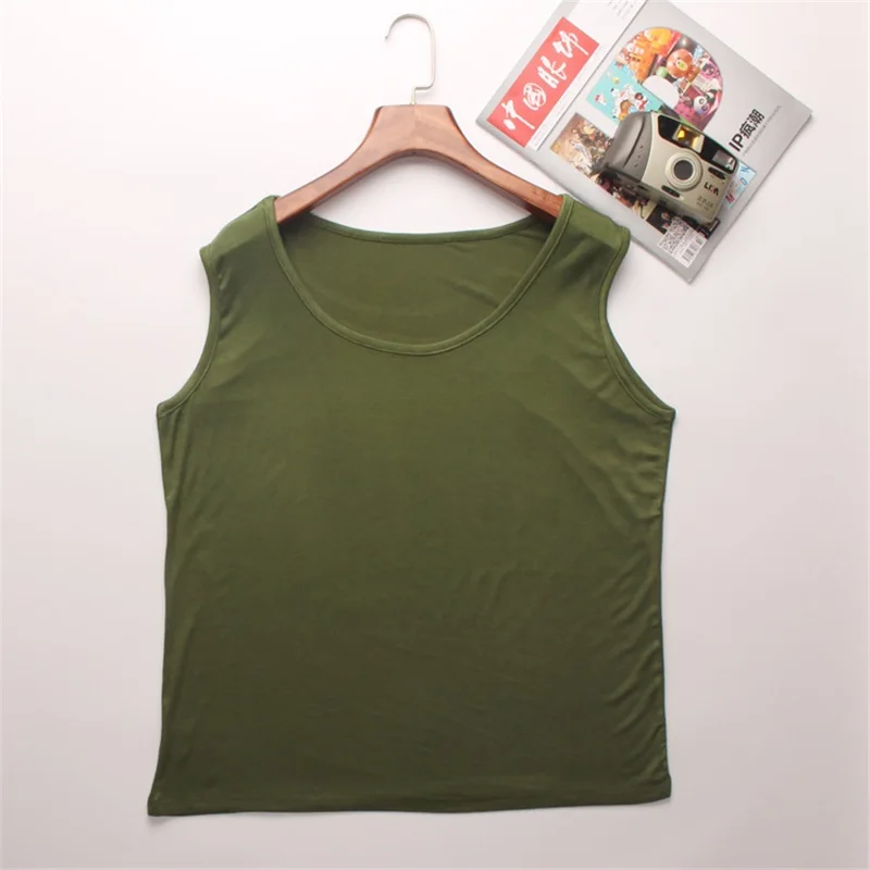 Женские майки большого размера 2XL-6XL, Модальные женские летние однотонные повседневные майки черного цвета без рукавов, женские майки для фитнеса и отдыха размера плюс - Цвет: ArmyGreen