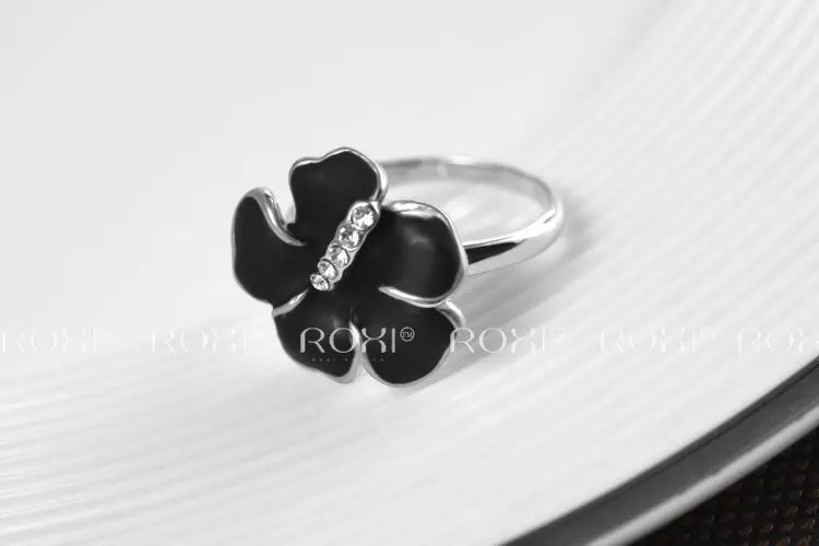 ROXI exquisite rose golden plated black rings fashion jewelry factory price Chirstmas gift high quality hot sale|jewelry hold|gift box for