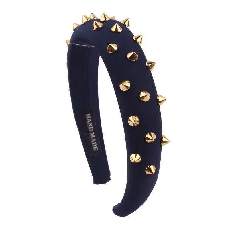 07 rivet navy Fioday, украшенные кристаллами, 3 см, ширина 1,5 см, толстые повязки на голову, черные, с заклепками, молочный шелк, повязки на голову для женщин, искусственные жемчужные обручи для волос, женские - Цвет: 07 rivet navy