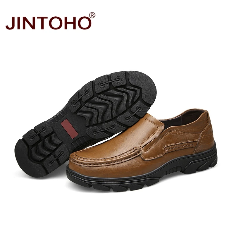 JINTOHO Мужские модельные туфли из 100% натуральной кожи деловые черные Брендовые