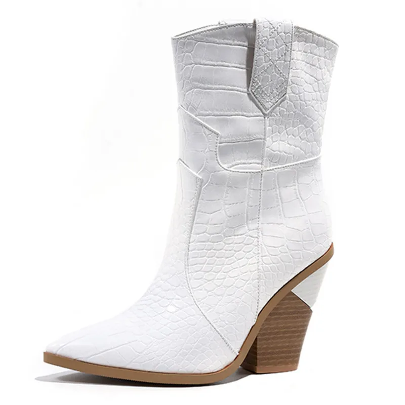 Белый MORAZORA Size 34-46 New Brand ankle boots for women thick high heels ladies autumn winter boos gold silver fashion women boots - Цвет: Белый