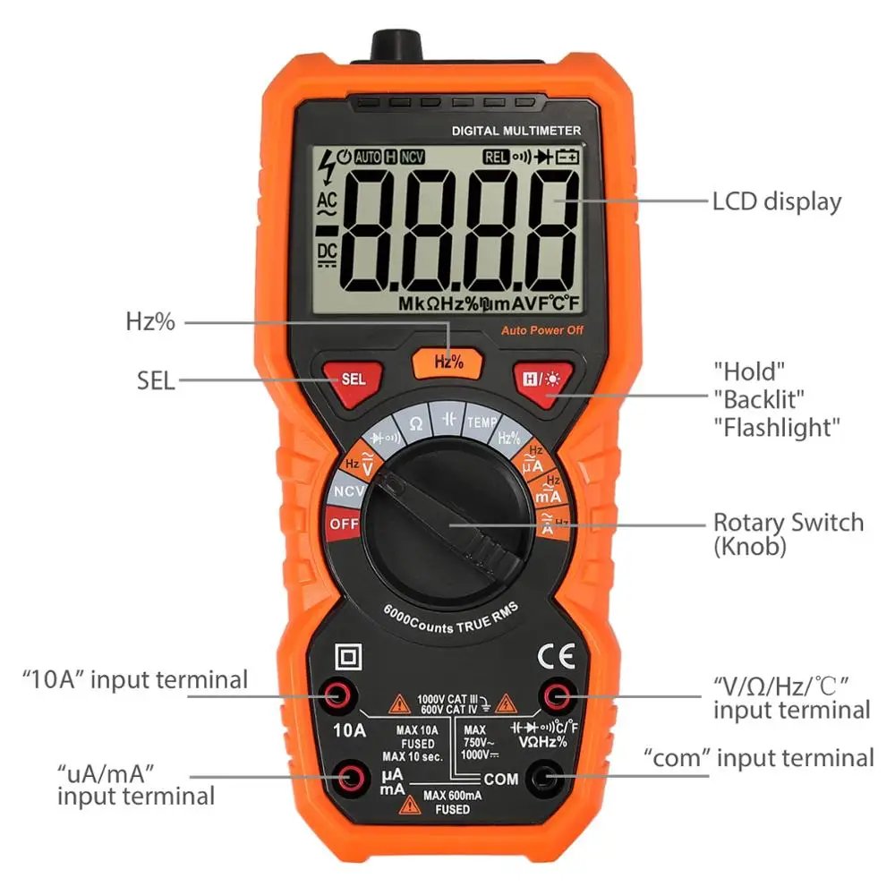 Neoteck True RMS Digital Multimeter Auto Range AC/DC voltage current NCV Tester with Backlight 6000 Counts | Инструменты