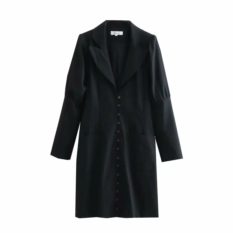 Винтажное черное платье из хлопка и льна женское платье-блейзер на пуговицах с