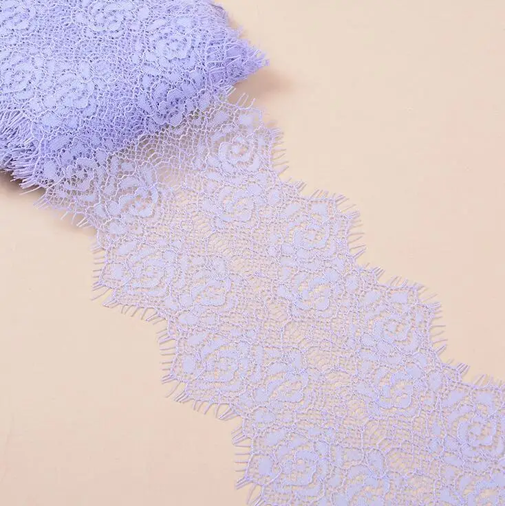 Light Purple 2 шт 1,5 метров 9 см ширина многоцветная нейлоновая кружевная отделка ресниц мягкий цветок ремесло шитье DIY кружевная ткань для платья сделать украшение - Цвет: Light Purple