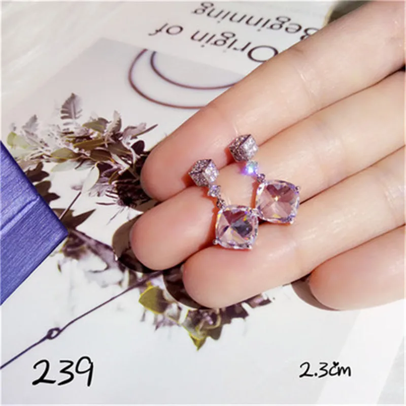 Серьги-капли для женщин, Стерлинговое Серебро S925, хорошее ювелирное изделие, супер яркий кубический цирконий, хрустальные стразы, подвески для женщин - Цвет камня: 239-Silver Needle